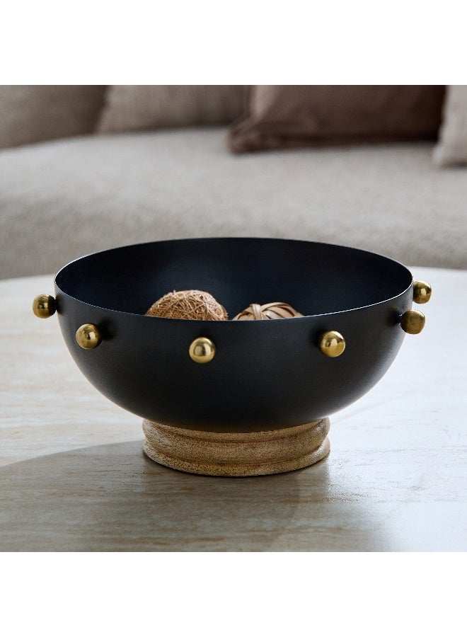 Home Box Certosa Metal Decorative Bowl with Wooden Base - 20x20x9 cm - Image 1
