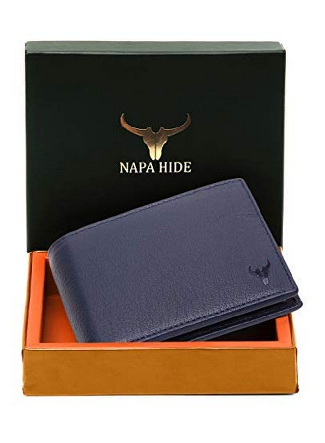 Napa Hide Blue Leather Wallet For Men I Handcrafted I 4 Credit/Debit Card Slots I 2 Currency Compartments I 1 Transparent Id Window - Image 2