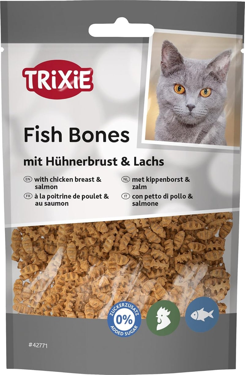 Trixie Fish Bones Cat Snack Made from Selected Ingredients 50 g, Delicious Cat Treats with Chicken Breast and Salmon - 42771 - Image 1