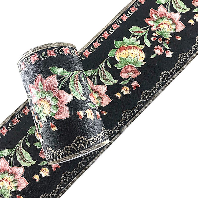 Yija Lantern Flower SelfAdhesive Wallpaper Border PVC Wall Covering Borders Bathroom Kitchen Tiles Decor Sticker 5 Meters Black