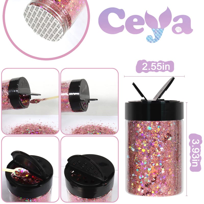 Ceya Holographic Chunky Glitter, 4.9oz/ 140g Pink Mauve Craft Glitter Powder Mixed Fine Flakes Iridescent Nail Sequins for Roses Nail Art, Hair, Epoxy Resin, Tumblers, Slime, Painting, Festival Decor - Image 4