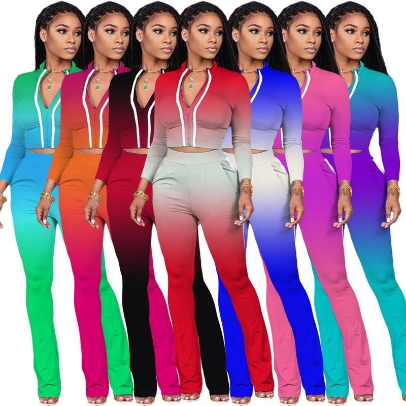 Generic X9267 Cross-border Special for Navel Zipper Sweater Tight Pants Two-piece Sports Suit Autumn and Winter Amazon Explosions Black  - Image 4