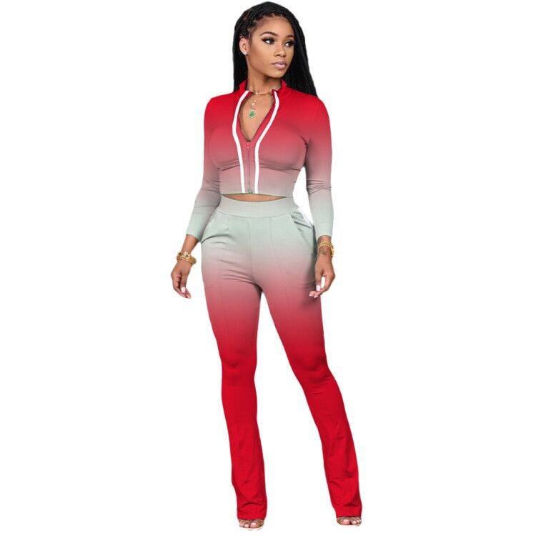 Generic X9267 Cross-border Special for Navel Zipper Sweater Tight Pants Two-piece Sports Suit Autumn and Winter Amazon Explosions Black  - Image 2