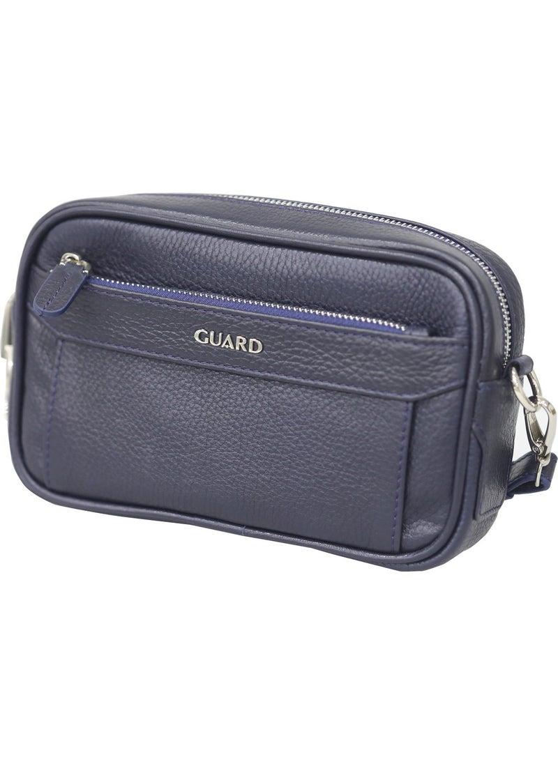 Guard - Navy Blue Genuine Leather Password Handbag - Image 1
