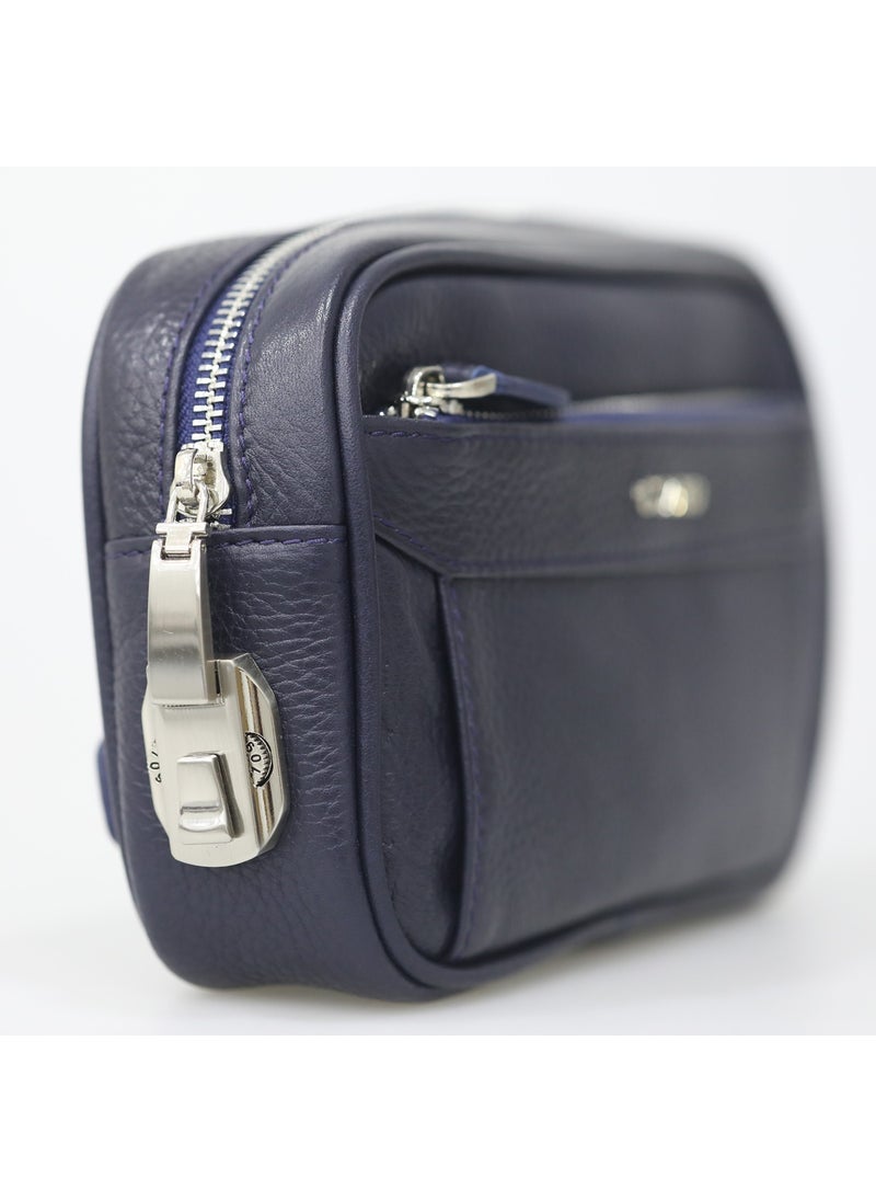 Guard - Navy Blue Genuine Leather Password Handbag - Image 1