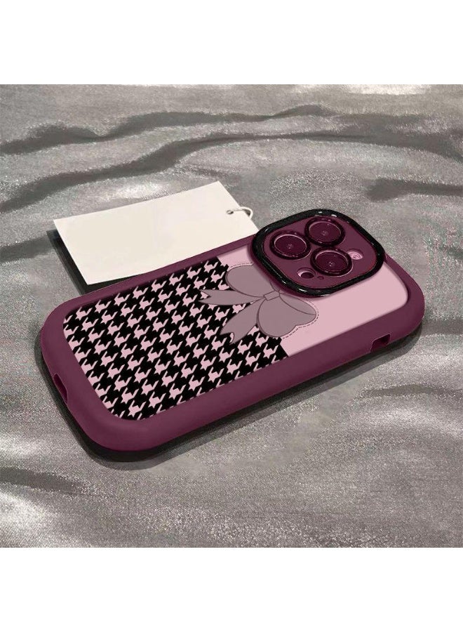 NIBEMINENT Powder Patterned Bowknot Protective TPU Case Cover For iPhone 16, Wine Red