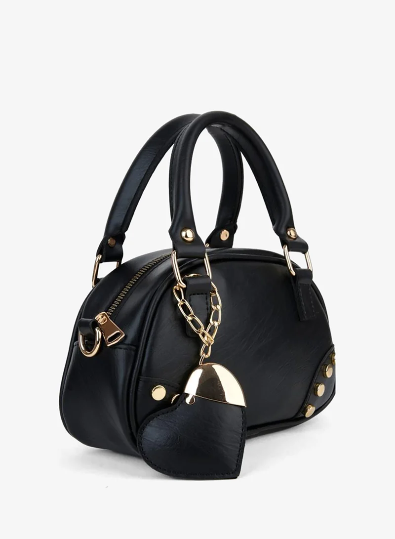 Women's Ruby Black Heart Charm Detailed Adjustable Strap Zipper Closure Hand, Wrist and Shoulder Bag.