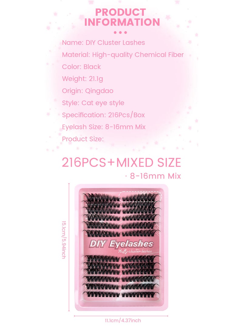 216 Clusters New DIY False Eyelashes, 80D High-Capacity D-Curl Messy Voluminous Style (8-16mm) - Image 3