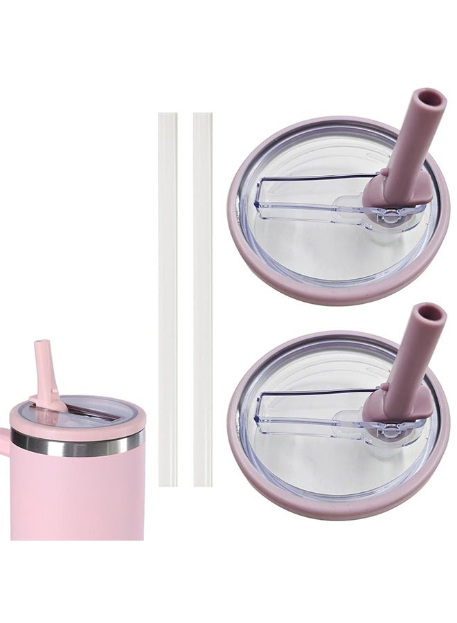 HY 2 Pack 40 oz Tumbler Flip Straw Lid Replacement fit for Quencher, Spill Proof Splash Resistant Tumbler Lids,Reusable Tumbler Cover for Cup (Light Purple) - Image 1