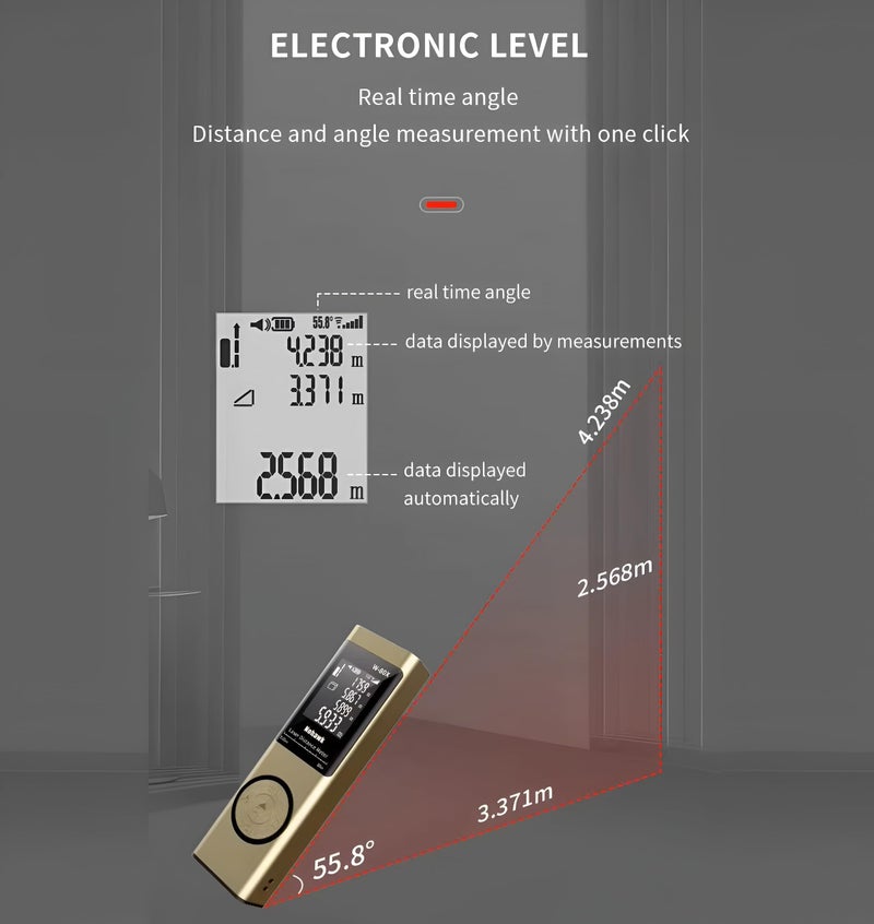 XPR3SS 80 Meters(263 feet) Type-C Rechargeable Angular Measure Metal Ultra Mini Compact Laser Distance Meter Range Finder Portable Digital Measuring Device. - Image 3