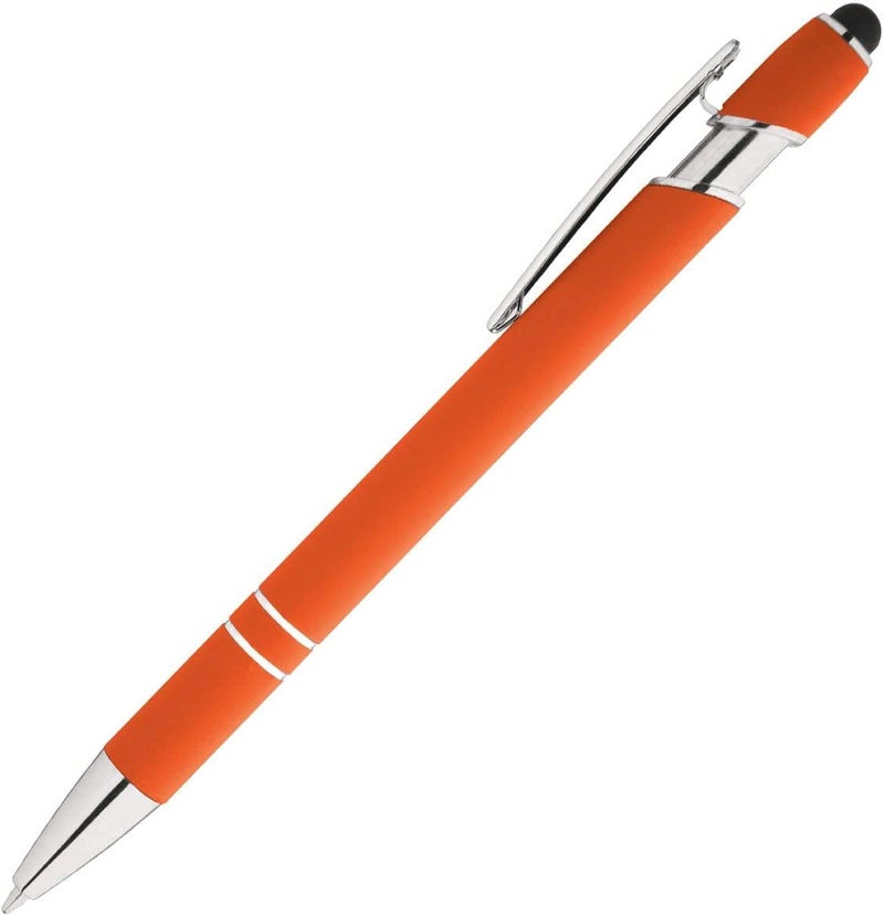 Express Pencils Rainbow Rubberized Soft Touch Ballpoint Pen with Stylus Tip is a stylish, premium metal pen, black ink, medium point. Box of 7 (ORANGE) - Image 4