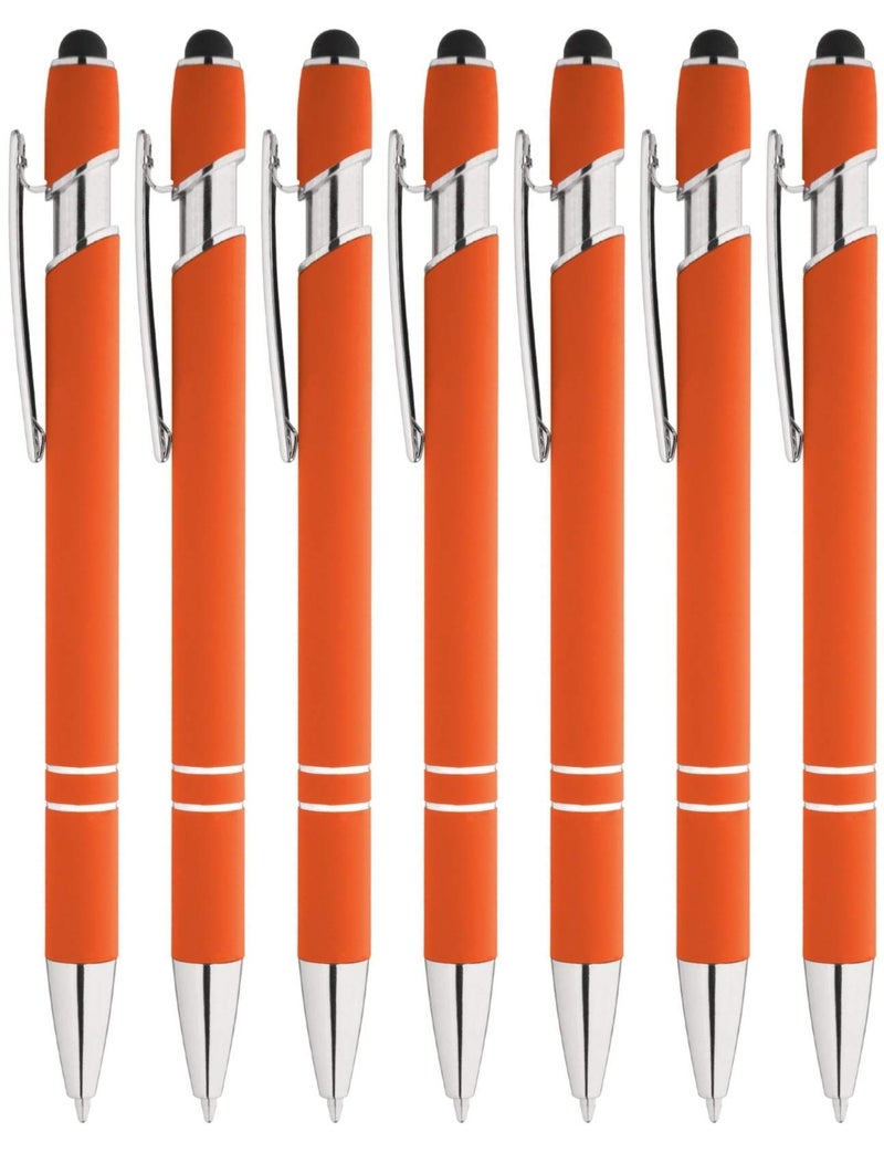 Express Pencils Rainbow Rubberized Soft Touch Ballpoint Pen with Stylus Tip is a stylish, premium metal pen, black ink, medium point. Box of 7 (ORANGE) - Image 2