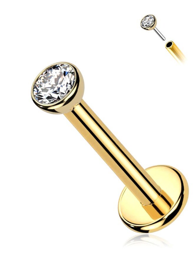 Melighting 14K Solid Gold Flat Back Earrings, Titanium Threadless Earrings for Women, 16G Gold Tragus Helix Piercing Jewelry, Conch Earrings Labret Jewelry for Women, Metal, Cubic Zirconia - Image 1