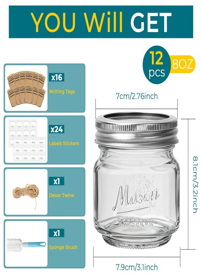 CycleMore 8oz 12 Pack Mason Glass Jars with Black Lids, Clear Regular Mouth Canning Jars for Jelly, Jam, Honey, Wedding Favors - Image 2