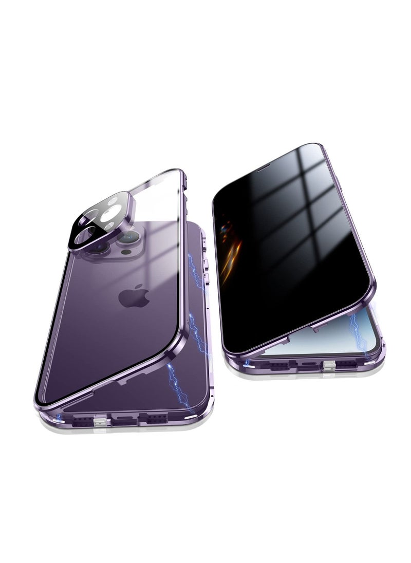 Y&D Anti Peeping Case for iPhone 14 Pro Max, 360 Degree Front and Back Privacy Tempered Glass Cover, SPY Screen, Peep Magnetic Adsorption Metal Bumper Max (Purple)  - Image 1