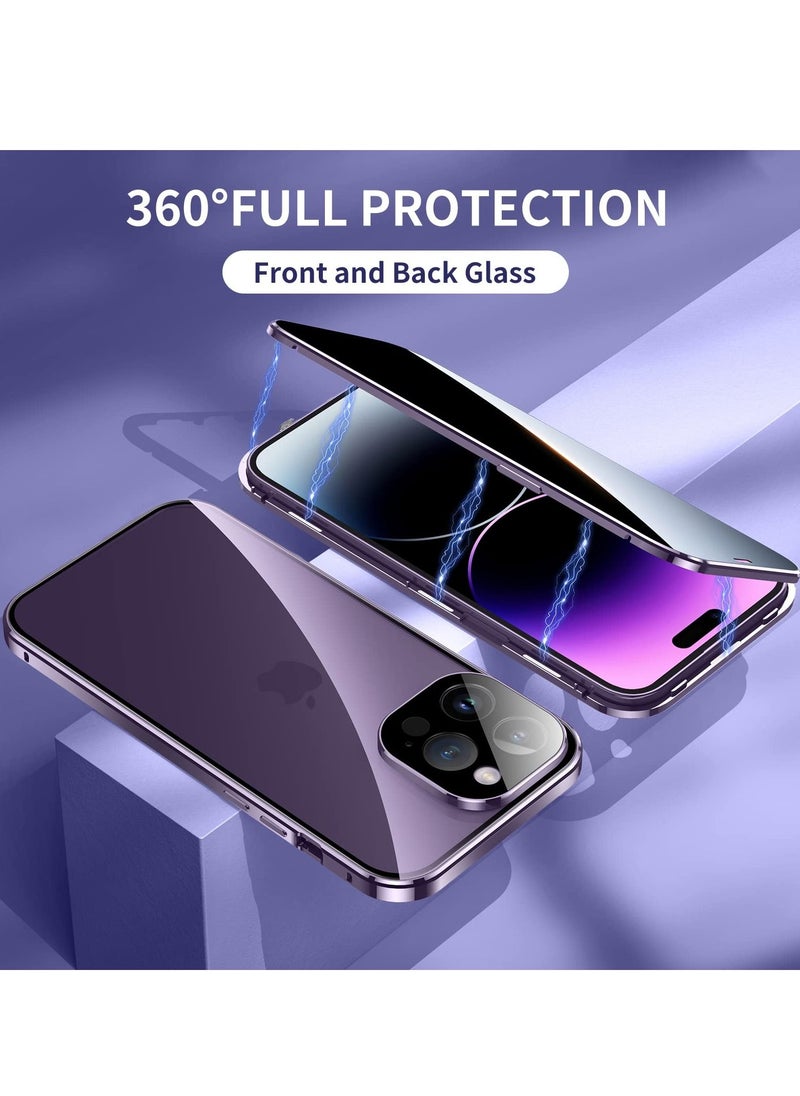 Y&D Anti Peeping Case for iPhone 14 Pro Max, 360 Degree Front and Back Privacy Tempered Glass Cover, SPY Screen, Peep Magnetic Adsorption Metal Bumper Max (Purple)  - Image 4