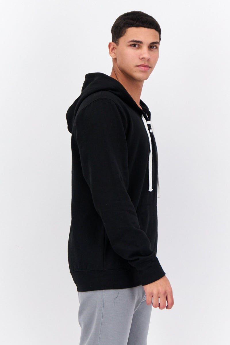 Fleece Factory Men Hooded Solid Long Sleeves Sweatshirt, Black - Image 3