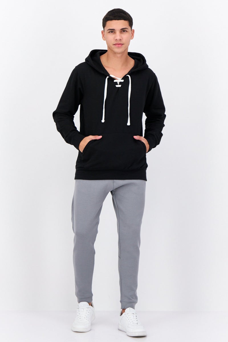 Fleece Factory Men Hooded Solid Long Sleeves Sweatshirt, Black - Image 4