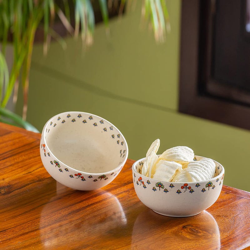 ExclusiveLane 'Daawat-e-Taj' Handcrafted Microwave Safe Ceramic Bowl for Snacks (Set of 2, 580 ml, White) - Image 1