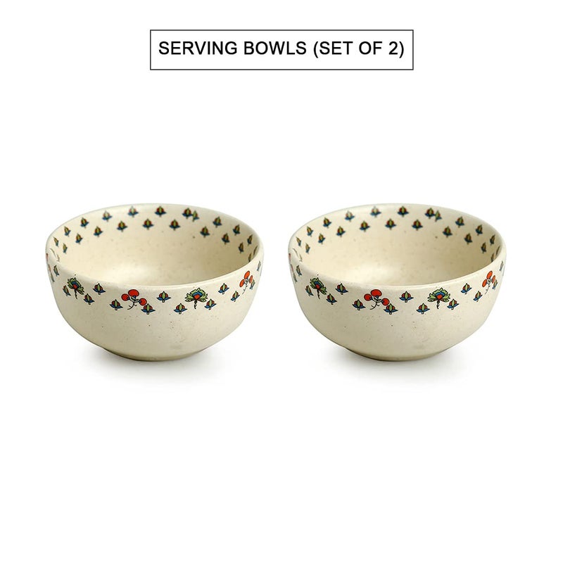 ExclusiveLane 'Daawat-e-Taj' Handcrafted Microwave Safe Ceramic Bowl for Snacks (Set of 2, 580 ml, White) - Image 2
