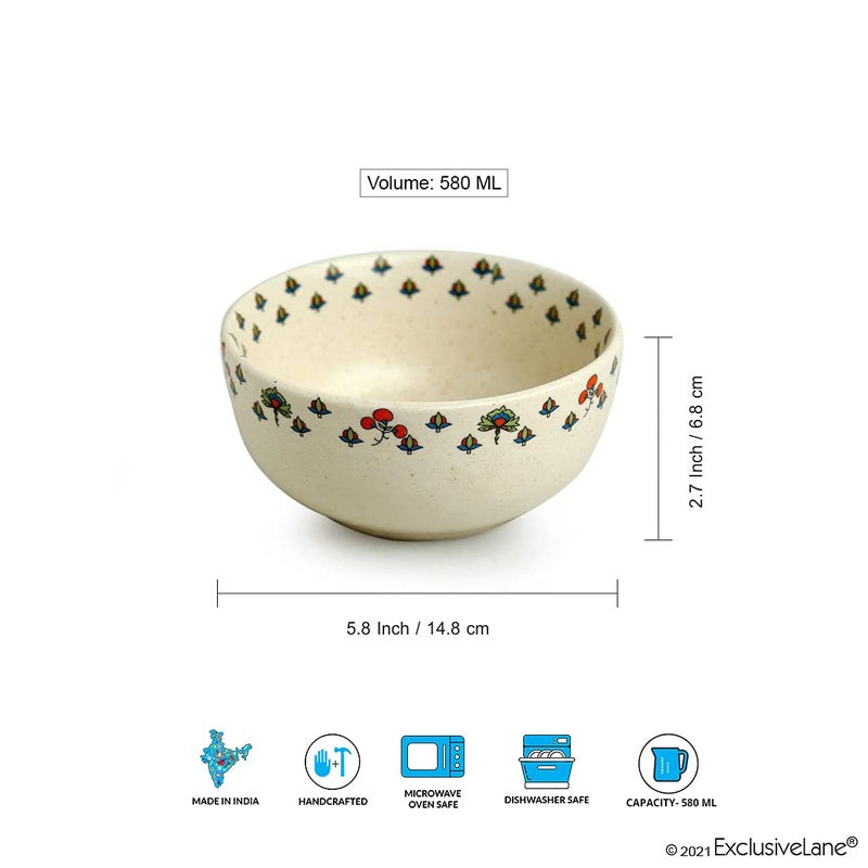 ExclusiveLane 'Daawat-e-Taj' Handcrafted Microwave Safe Ceramic Bowl for Snacks (Set of 2, 580 ml, White) - Image 5