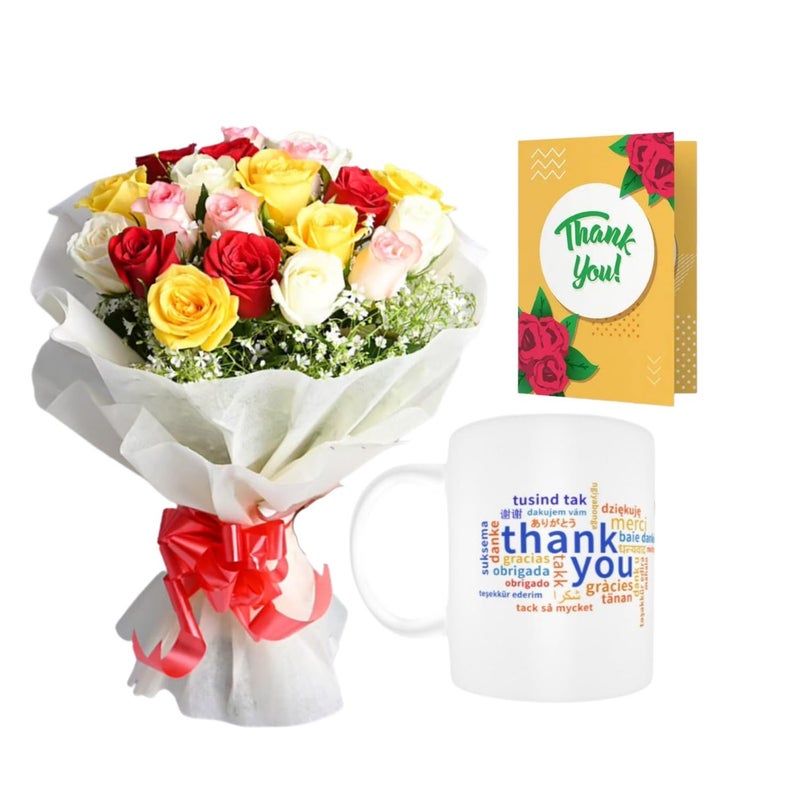 80 Rose Garden Thank You Gifts Bunch of 20 Mix Roses with Thank You Mug With Card For Your Loved Ones Express Gratitude Effortlessly Nextday Delivery