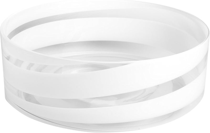 Barski وعاء زجاجي زخرفي بجودة أوروبية من بارسكي بقطر 11 سم وعاء سميك ذو جوانب مستقيمة للسلطة أو الفواكه أو للنباتات والزهور بتصميم دوامات بيضاء مصنوع في أوروبا - Image 1