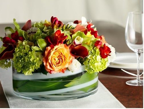 Barski وعاء زجاجي زخرفي بجودة أوروبية من بارسكي بقطر 11 سم وعاء سميك ذو جوانب مستقيمة للسلطة أو الفواكه أو للنباتات والزهور بتصميم دوامات بيضاء مصنوع في أوروبا - Image 4