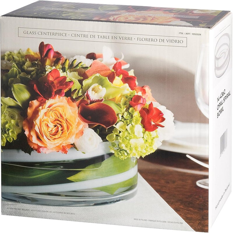 Barski وعاء زجاجي زخرفي بجودة أوروبية من بارسكي بقطر 11 سم وعاء سميك ذو جوانب مستقيمة للسلطة أو الفواكه أو للنباتات والزهور بتصميم دوامات بيضاء مصنوع في أوروبا - Image 3