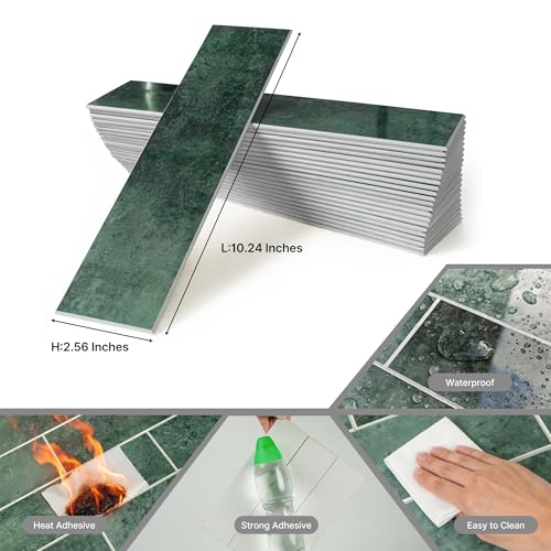 COLAMO 22PCS Green Peel and Stick Backsplash Self Adhesive Glossy Subway Tile Brick Mosaic Tile Stick on Backsplash for Kitchen Bathroom RV Accent Wall - Image 3