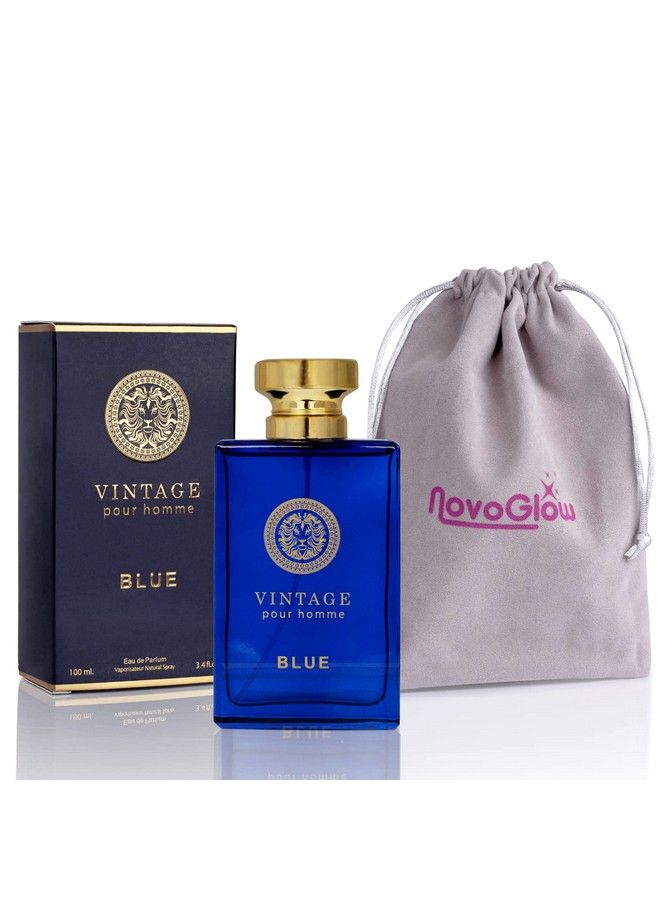 NovoGlow Vintage Blue Eau De Parfum Spray Perfume Fragrance For Men Daywear Casual Daily Cologne Set With Deluxe Suede Pouch 3.4 Oz Bottle Ideal Edp Beauty Gift For Birthday Anniversary  - Image 3