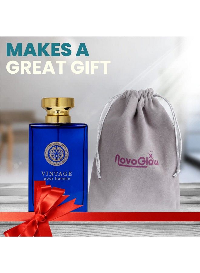NovoGlow Vintage Blue Eau De Parfum Spray Perfume Fragrance For Men Daywear Casual Daily Cologne Set With Deluxe Suede Pouch 3.4 Oz Bottle Ideal Edp Beauty Gift For Birthday Anniversary  - Image 4