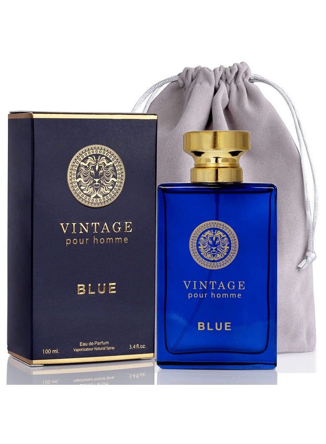 NovoGlow Vintage Blue Eau De Parfum Spray Perfume Fragrance For Men Daywear Casual Daily Cologne Set With Deluxe Suede Pouch 3.4 Oz Bottle Ideal Edp Beauty Gift For Birthday Anniversary  - Image 2