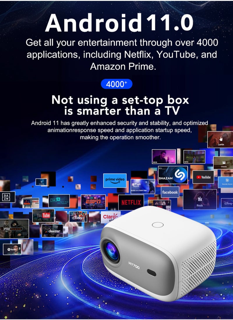 مي فازا - جهاز عرض LCD - التركيز التلقائي - دعم HD 1080P/4K - 250 ANSI Lumen - جهاز عرض ذكي مزود بشبكة Wifi 6 وBluetooth 5.2 - Android 11 - مسرح منزلي محمول - مناسب للألعاب والمكتب والأفلام - Image 1