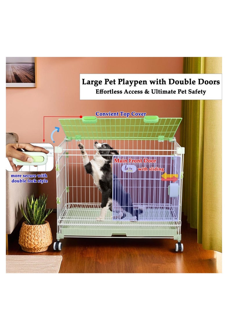 NNC PETS Dog kennel for Small to Medium dogs, Heavy-duty dog playpen with Double door, Pull-out tray and Secure lock, 81 cm Secure pet kennel for Home and Travel cage, Space-saving design, (Green)  - Image 5