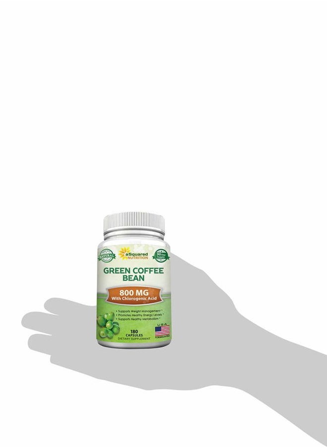 aSquared Nutrition - Natural Green Coffee Bean Formula-180 Capsules-Max Strength GCA Antioxidant Cleanse for Pure Weight Loss, 800mg per Pill-Chlorogenic Acid-1600mg Daily Supplement, Healthy Fat Burner - Image 1