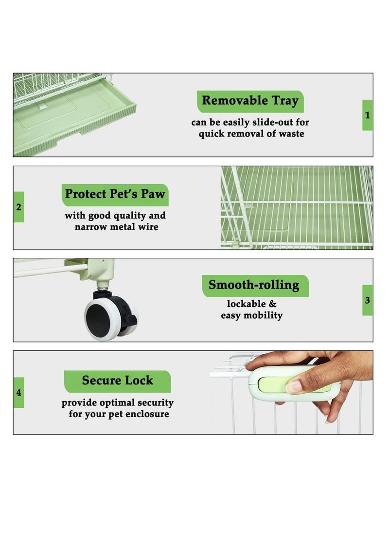 NNC PETS Dog kennel for Small to Medium dogs, Heavy-duty dog playpen with Double door, Pull-out tray and Secure lock, 81 cm Secure pet kennel for Home and Travel cage, Space-saving design, (Green)  - Image 3