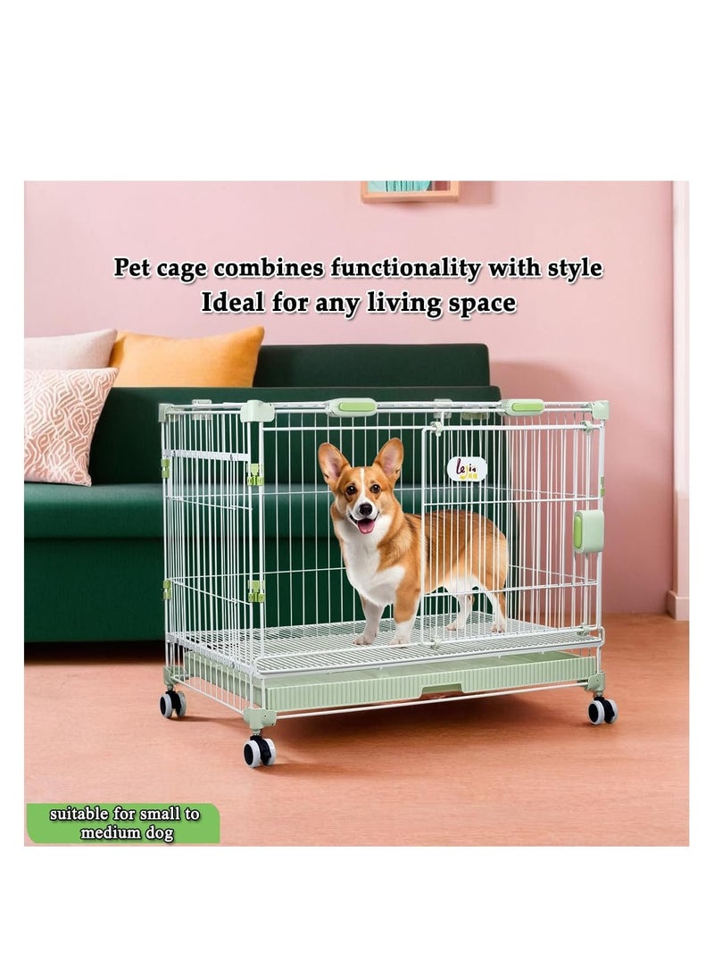 NNC PETS Dog kennel for Small to Medium dogs, Heavy-duty dog playpen with Double door, Pull-out tray and Secure lock, 81 cm Secure pet kennel for Home and Travel cage, Space-saving design, (Green)  - Image 4