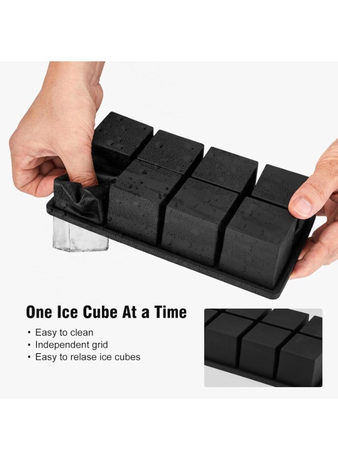ديوتي عبوة من 2 قالب مكعبات ثلج كبير من السيليكون الآمن غذائيًا، قوالب مربعة لـ 8 مكعبات ثلج عملاقة، مثالية للويسكي والكوكتيلات، قابلة لإعادة الاستخدام، تحافظ على المشروبات باردة - Image 3