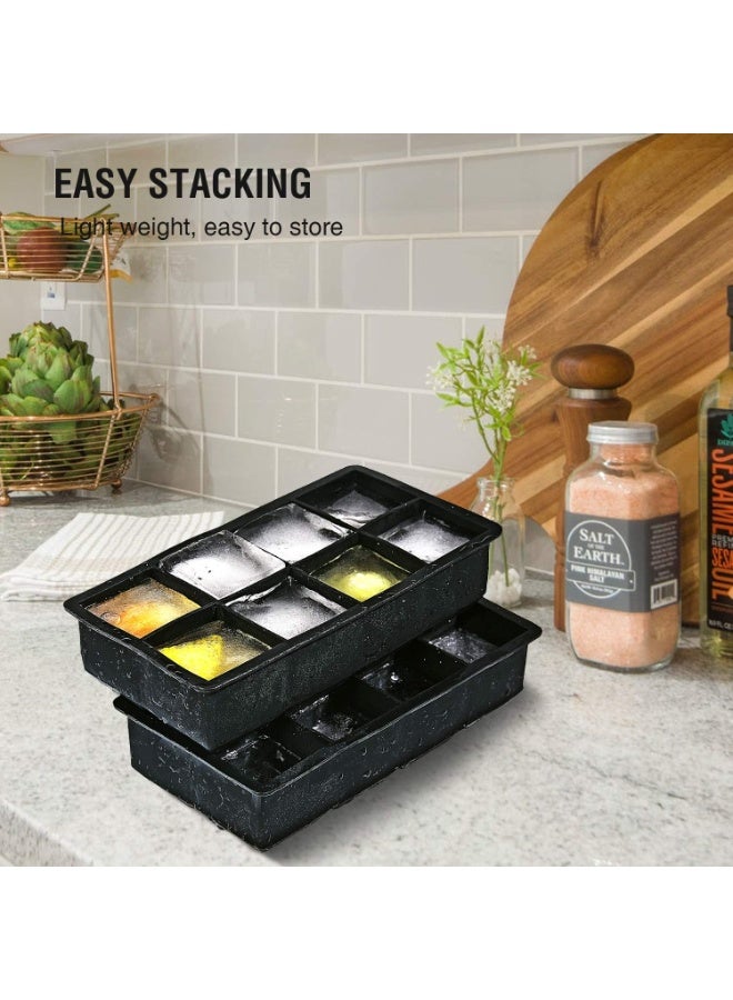 ديوتي عبوة من 2 قالب مكعبات ثلج كبير من السيليكون الآمن غذائيًا، قوالب مربعة لـ 8 مكعبات ثلج عملاقة، مثالية للويسكي والكوكتيلات، قابلة لإعادة الاستخدام، تحافظ على المشروبات باردة - Image 4