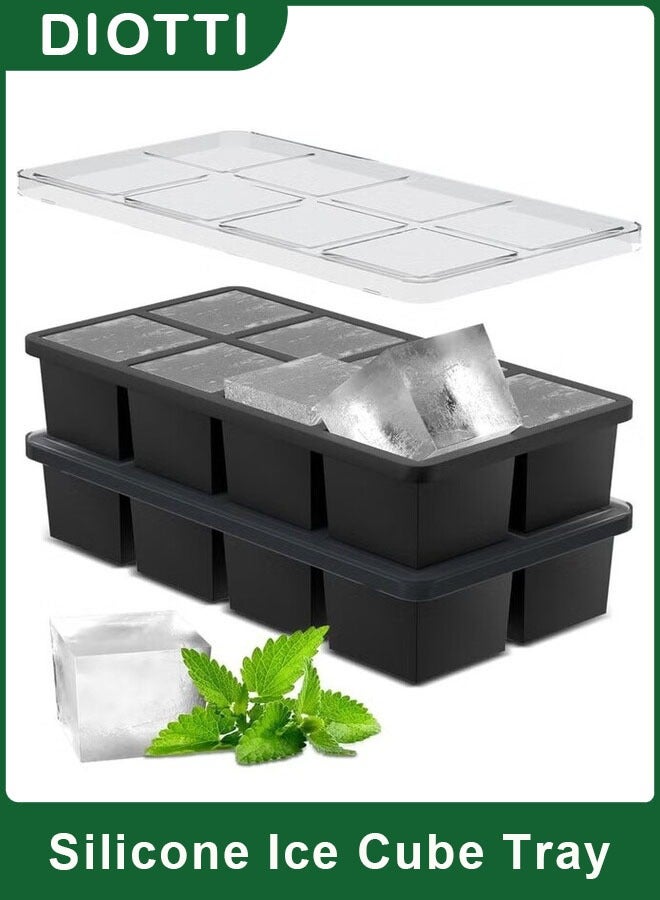 ديوتي عبوة من 2 قالب مكعبات ثلج كبير من السيليكون الآمن غذائيًا، قوالب مربعة لـ 8 مكعبات ثلج عملاقة، مثالية للويسكي والكوكتيلات، قابلة لإعادة الاستخدام، تحافظ على المشروبات باردة - Image 1