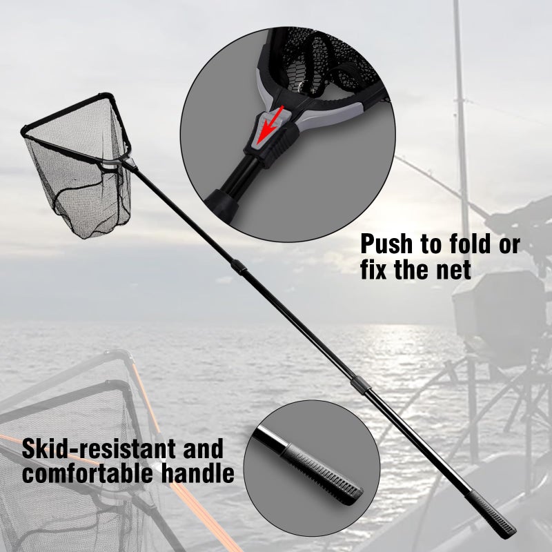 Fiblink 118 inches Folding Fishing Landing Net Fish Net with Extending Telescoping Aluminum Pole Handle (59-118 inches) - Image 2