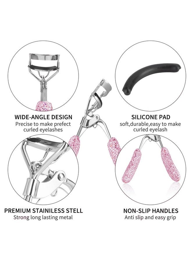 KEYPOWER Bling Rhinestone Eyelash Curlers Stainless Steel Natural And Long Lasting Eyelash Fit For All Eye Shape Curved Lash Curler (Pink) - Image 2