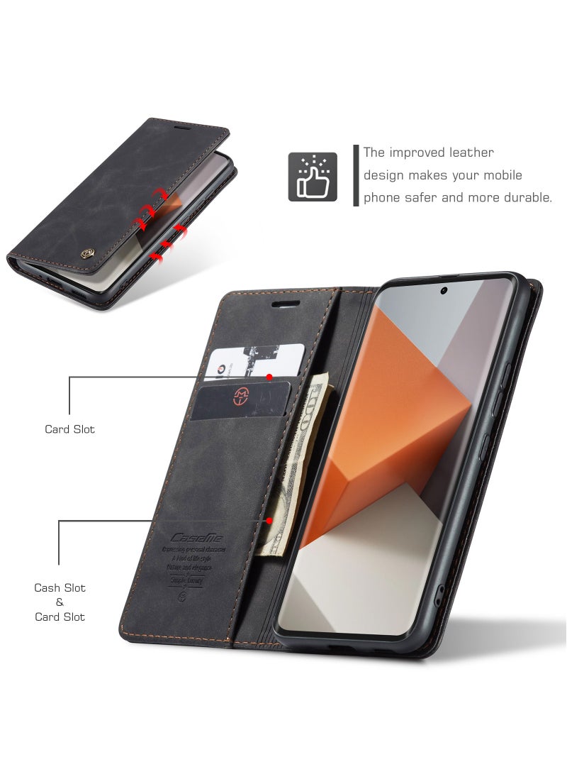 For Xiaomi Redmi Note 13 Pro Plus Cover, Soft PU Leather Shockproof Mobile Phone Wallet Case, Full Body Protective Flip Cover Magnetic Adsorption Back Cover - Image 2