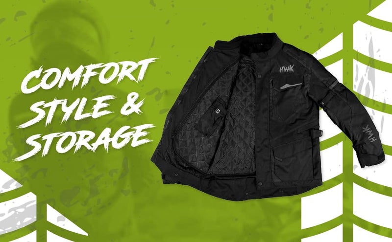 HWK Adventure Touring Motorcycle Jacket for Men, Water Resistant Cordura Textile Biker Jacket for Men, Durable and Stylish Moto Gear with CE Armor for Enduro Motorbike Riding - Black, Medium - Image 4