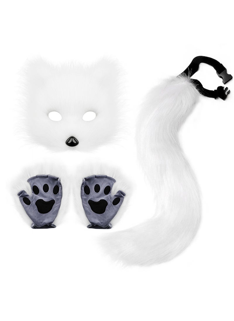Generic - Halloween Fox Mask  Tail Costume Set White three-piece set - Image 1