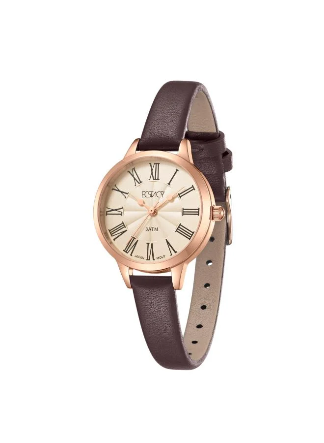 ECSTACY Women's Genuine leather Analog Watch E25511-RLDC - 28 mm