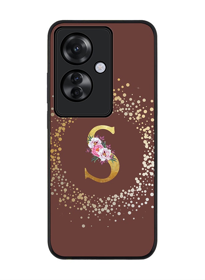 Stylizedd Rugged Black edge case for Oppo Reno11 F / Oppo F25 Pro 5G, Slim fit Soft Cover - Custom Monogram Initial Letter Floral Pattern Alphabet - S (Brown) - Image 1
