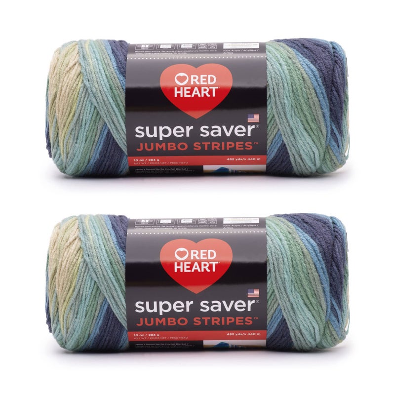 Red Heart Super Saver Jumbo Sutherland Stripe Yarn  2 Pack of 283g14oz  Acrylic  4 Medium Worsted  482 Yards  KnittingCrochet