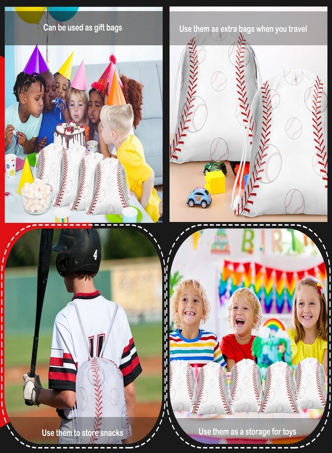 Woanger 24 Pcs Drawstring Softball Baseball Soccer Party Favor Bags 9.8 x 11.8 Inch Goodie Candy Treat Gift Snack Bags for Team Sport Ball Theme Birthday Party Supplies (White Baseball) - Image 5